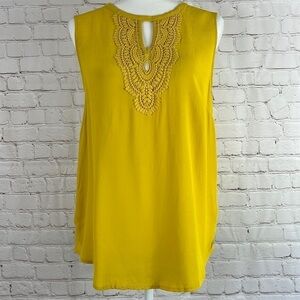 Grace Elements Women's Tank Top Shirt Salvador Gold Crochet Sleeveless Size M